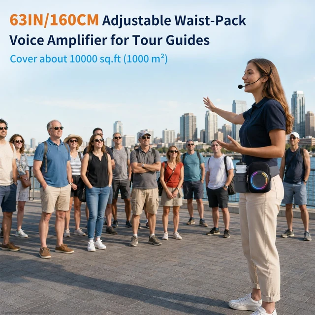 Alt view image 2 of 7 - Voice Amplifier for Teachers, Wired Microphone Headset Waistband | Rechargeable Voice Amplifier with Water Bottle Pocket, Speaker for Tour Guide, Class, Speech, Training(Waist-Pack)