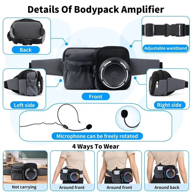 Alt view image 5 of 7 - Voice Amplifier for Teachers, Wired Microphone Headset Waistband | Rechargeable Voice Amplifier with Water Bottle Pocket, Speaker for Tour Guide, Class, Speech, Training(Waist-Pack)