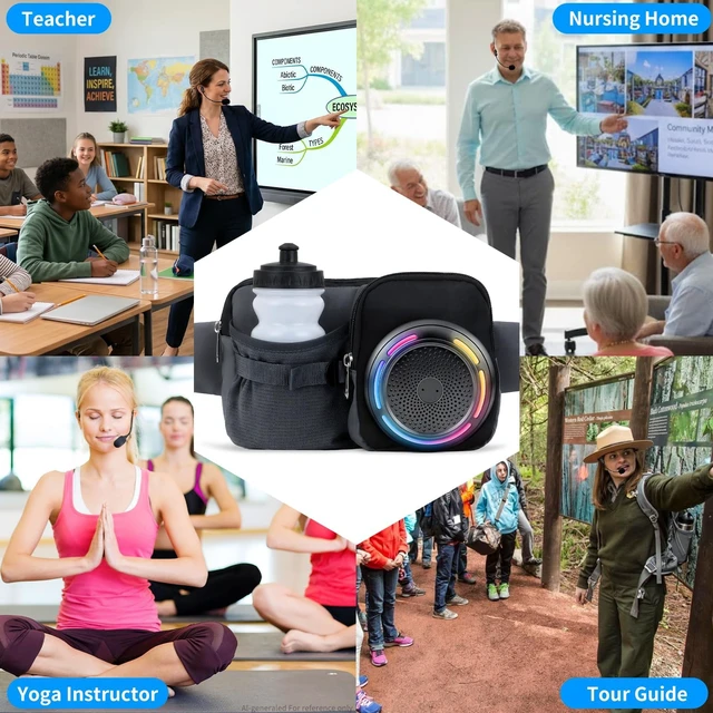 Alt view image 7 of 7 - Voice Amplifier for Teachers, Wired Microphone Headset Waistband | Rechargeable Voice Amplifier with Water Bottle Pocket, Speaker for Tour Guide, Class, Speech, Training(Waist-Pack)