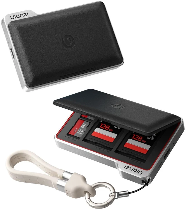 Main image of DC01 Memory Card Case & USB-C Reader, 4 SD + 4 TF Slots | 312MB/s UHS-II, Dual-Slot Read, Aluminum Folder Magnetic Case with Lanyard Cable, 2.19oz Portable for Photographer