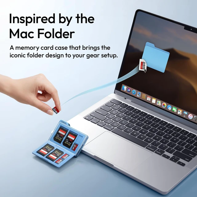Alt view image 2 of 7 - DC01 Memory Card Case & USB-C Reader, 4 SD + 4 TF Slots | 312MB/s UHS-II, Dual-Slot Read, Aluminum Folder Magnetic Case with Lanyard Cable, 2.19oz Portable for Photographer