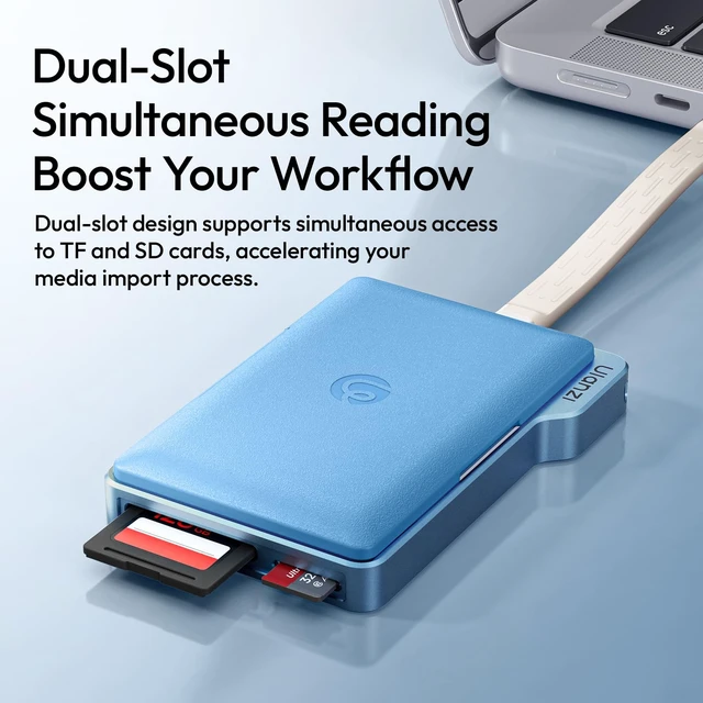 Alt view image 5 of 7 - DC01 Memory Card Case & USB-C Reader, 4 SD + 4 TF Slots | 312MB/s UHS-II, Dual-Slot Read, Aluminum Folder Magnetic Case with Lanyard Cable, 2.19oz Portable for Photographer