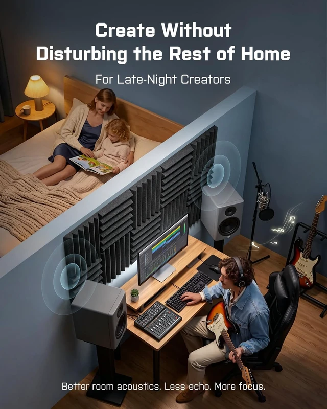 Alt view image 3 of 7 - Sound Proof Foam Panels - 12 x 12 x 2 Inches 36 Pack Wedges Acoustic Foam Panels Sound Proofing Padding for Walls and Ceiling High Density Foam Studio Foam (Black)
