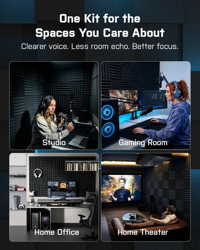 Alt view image 6 of 7 - Sound Proof Foam Panels - 12 x 12 x 2 Inches 36 Pack Wedges Acoustic Foam Panels Sound Proofing Padding for Walls and Ceiling High Density Foam Studio Foam (Black)