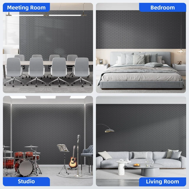 Alt view image 5 of 7 - 20 Pack Acoustic Panels with Self Adhesive, 11.8" X 11.8" X 0.36" High Density Sound Proof Foam Panels for Wall, Soundproof Wall Panel, Brick Sound Absorbing Panel for Home Studio Office Decor - Black
