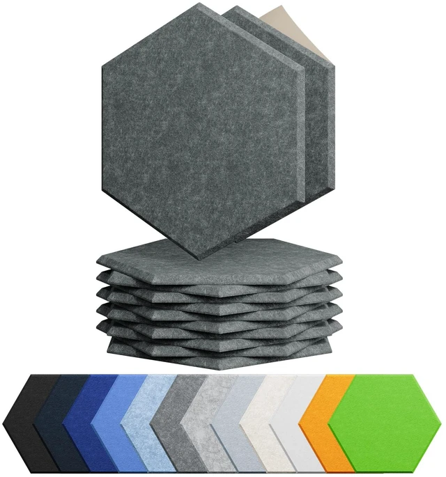 Main image of 12 Pack Hexagon Acoustic Panels Self Adhesive Sound Proof Foam | High density sound acoustic foam panel, 12 × 10.23 × 0.4in acoustic wall panels for home, office, and more(Moonlight Grey)