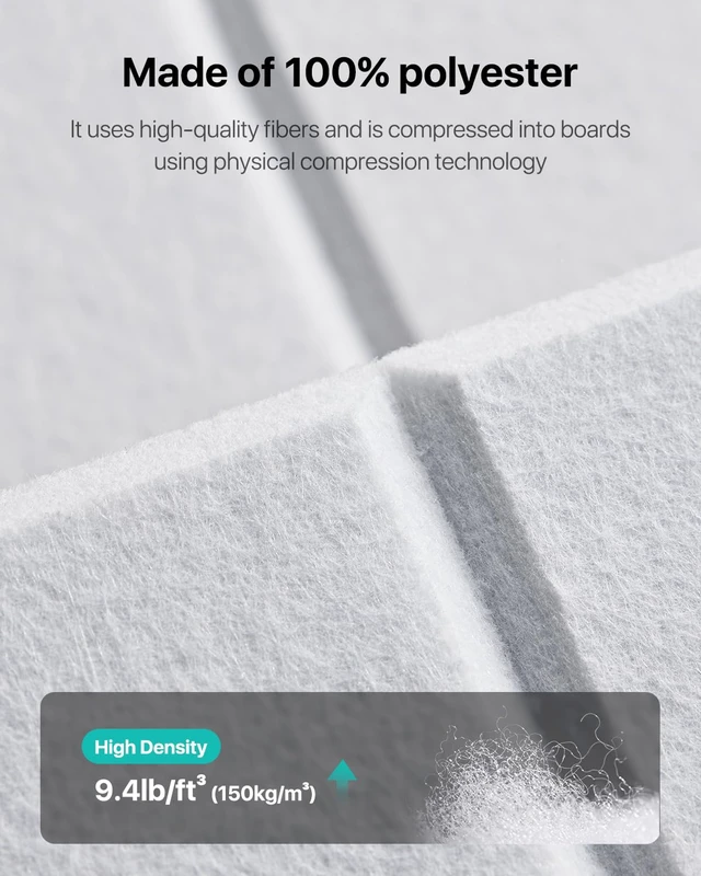 Alt view image 5 of 7 - Sound Proof Foam Panels for Walls Self-Adhesive, 12-Pack 12"X12" | Cover 11.6 sq.ft, 150kg/m³ High-Density Polyester, Soundproof Wall Panels for Recording Studio, Home Theater, Office White