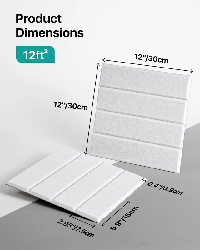 Alt view image 6 of 7 - Sound Proof Foam Panels for Walls Self-Adhesive, 12-Pack 12"X12" | Cover 11.6 sq.ft, 150kg/m³ High-Density Polyester, Soundproof Wall Panels for Recording Studio, Home Theater, Office White