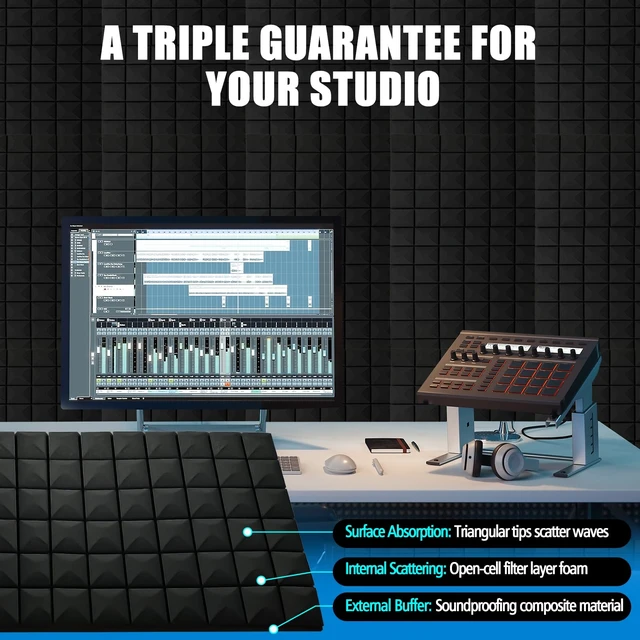 Alt view image 4 of 7 - 4 Pack Acoustic Foam Panels, 48 x 24 x 2" Sound Proof Foam Panels for Walls | High Density Fire Resistant Soundproof Wall Foam, Noise Cancelling Panels for Recording Studio & Home Office