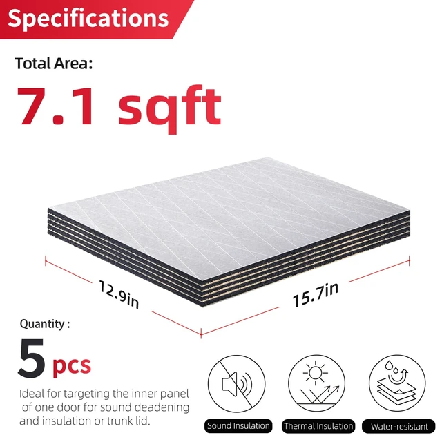 Alt view image 2 of 7 - Car Sound Deading Material, 394mil 7SqFt Aluminum Foil Foam Mat | 10mm 7sqft Automotive Noise Insulation and Vibration Dampening Material Foam for Audio, Floor, Door, RV and Trunk