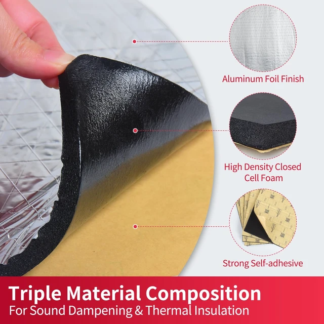 Alt view image 4 of 7 - Car Sound Deading Material, 394mil 7SqFt Aluminum Foil Foam Mat | 10mm 7sqft Automotive Noise Insulation and Vibration Dampening Material Foam for Audio, Floor, Door, RV and Trunk