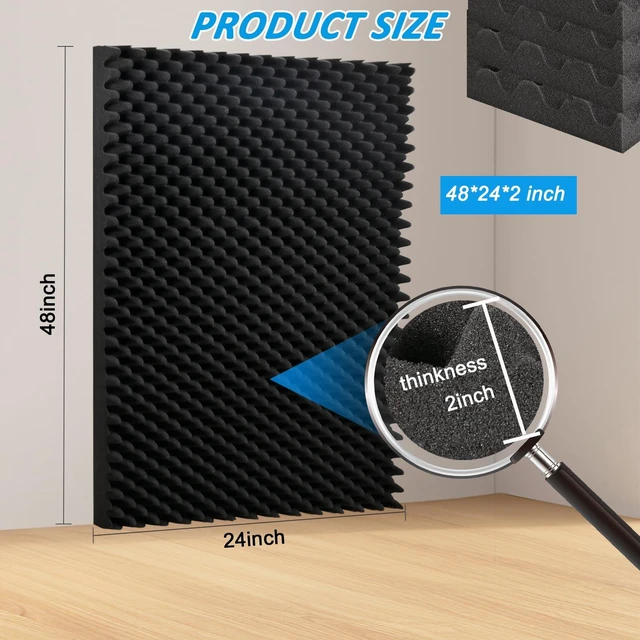 Alt view image 2 of 7 - 1 pack, 48x24x2 inches acoustic foam panels Egg Crate Foam Padding sound