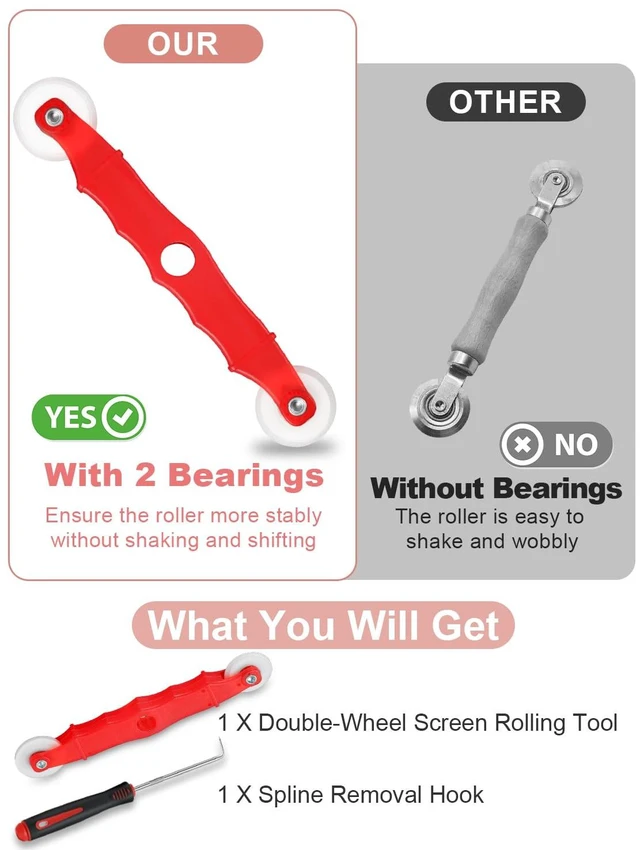 Alt view image 3 of 7 - 2 Pcs Screen Repair Tool, Including Upgrade Rolling Tool and Spline Hook, Easy to Use, Ergonomic Roller Equipped with Bearings for Patio, Porch, RV, Garden Screen and More