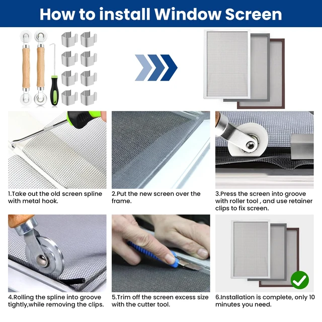 Alt view image 6 of 7 - 4 in 1 Screen Repair Kit, Screen Roller Tool Kit | Included Metal/Nylon Screen Roller Tool, Spline Removal Hook & Screen Clips, Screen Repair Tool to Install Door Window Mesh