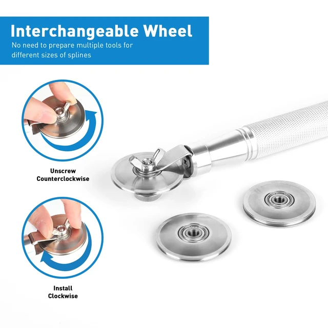 Alt view image 2 of 7 - Stainless Steel Handle Screen Roller Tool with 3 Steel Bearing Wheels | Heavy Duty Screen Spline Roller Tool with 3 Wheels (Flat, 0.098" & 0.137" Concave), Durable & Rust-Resistant Repair Tool
