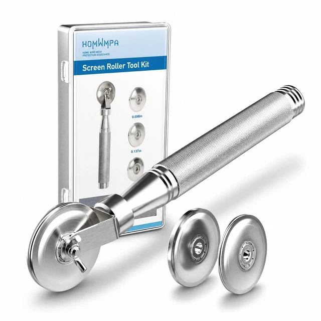 Main image of Stainless Steel Handle Screen Roller Tool with 3 Steel Bearing Wheels | Heavy Duty Screen Spline Roller Tool with 3 Wheels (Flat, 0.098" & 0.137" Concave), Durable & Rust-Resistant Repair Tool