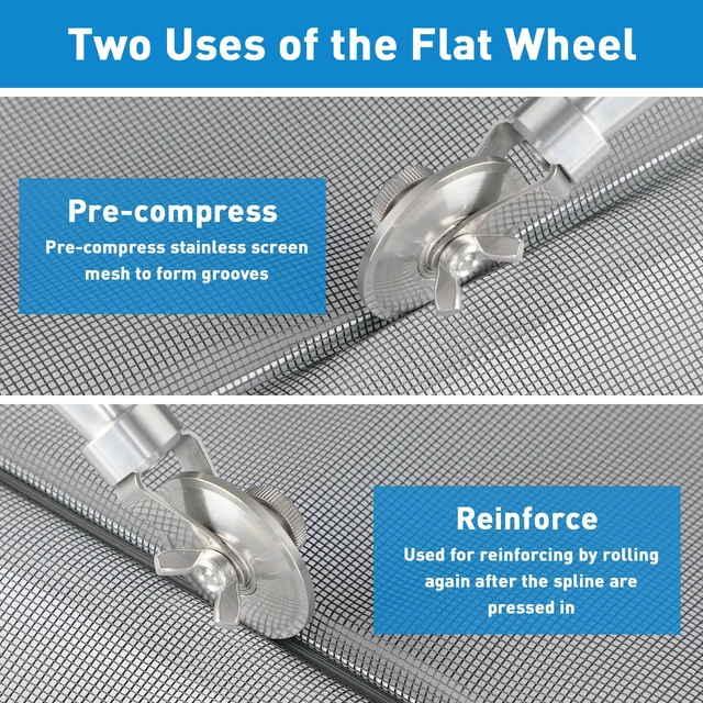Alt view image 4 of 7 - Stainless Steel Handle Screen Roller Tool with 3 Steel Bearing Wheels | Heavy Duty Screen Spline Roller Tool with 3 Wheels (Flat, 0.098" & 0.137" Concave), Durable & Rust-Resistant Repair Tool