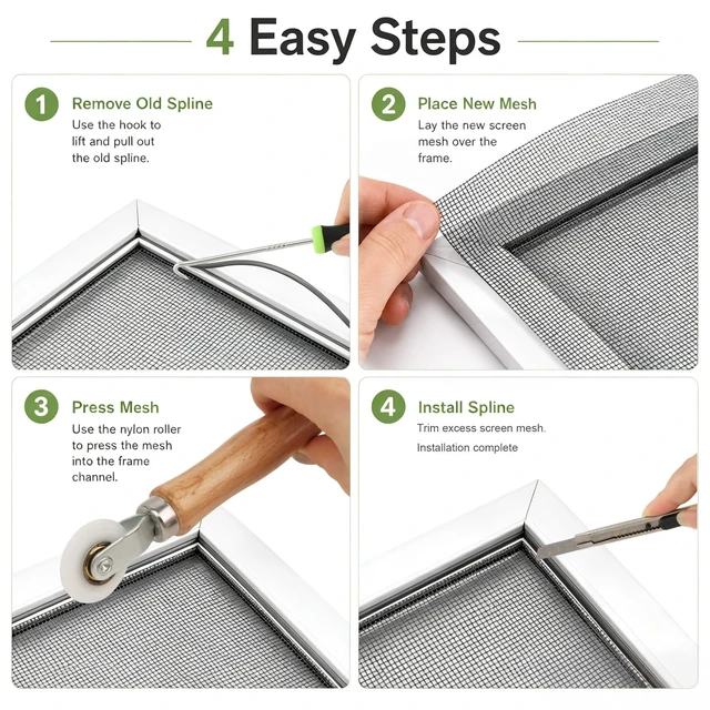 Alt view image 5 of 7 - Screen Repair & Window Screen Replacement Kit,Screen Door Repair Kit with Spline Roller & Removal Hook, Screen Cutter, 5 Tools for Screen Door Repair, Windows, Patio
