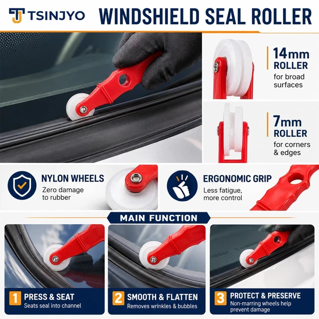 Alt view image 4 of 7 - 4Pcs Windshield Removal Tool Kit W Spline Roller, Spline Removal Hook, Weatherstrip Pry Tool and Windshield Locking Strip Tool for Screen Door and Windshield Repair, Home & Auto Maintenance