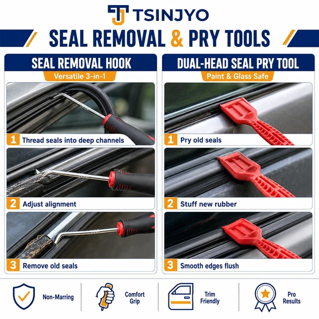 Alt view image 5 of 7 - 4Pcs Windshield Removal Tool Kit W Spline Roller, Spline Removal Hook, Weatherstrip Pry Tool and Windshield Locking Strip Tool for Screen Door and Windshield Repair, Home & Auto Maintenance