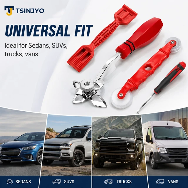 Alt view image 7 of 7 - 4Pcs Windshield Removal Tool Kit W Spline Roller, Spline Removal Hook, Weatherstrip Pry Tool and Windshield Locking Strip Tool for Screen Door and Windshield Repair, Home & Auto Maintenance