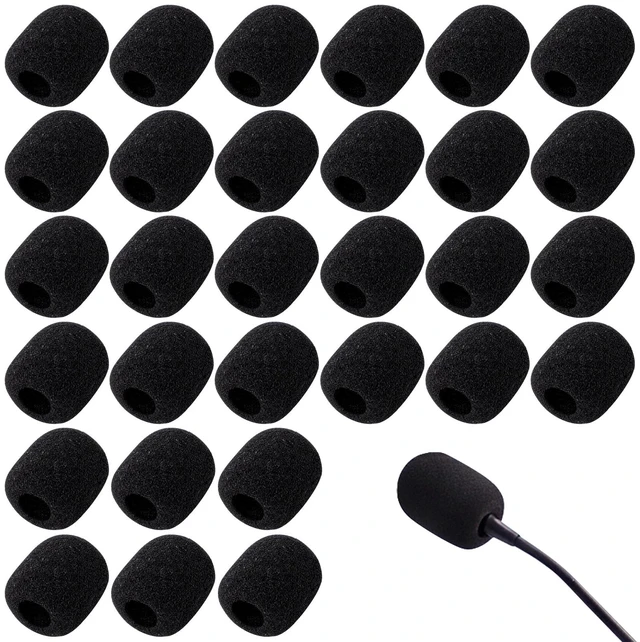 Main image of 30 Pack Foam Microphone Windscreen, Black Mic Covers | Lapel Headset Microphone Sponge Mini Foam Cover Shield Protection for Variety of Headset (Black)