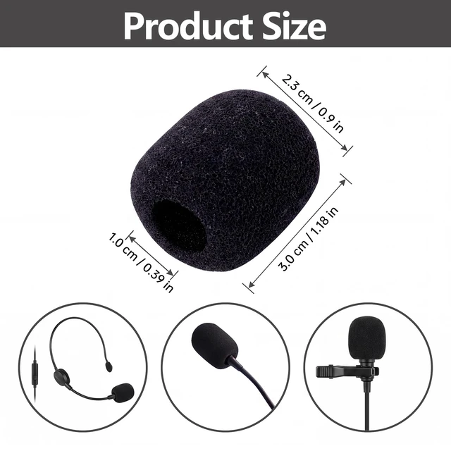 Alt view image 2 of 7 - 30 Pack Foam Microphone Windscreen, Black Mic Covers | Lapel Headset Microphone Sponge Mini Foam Cover Shield Protection for Variety of Headset (Black)