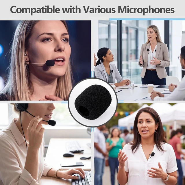 Alt view image 6 of 7 - 30 Pack Foam Microphone Windscreen, Black Mic Covers | Lapel Headset Microphone Sponge Mini Foam Cover Shield Protection for Variety of Headset (Black)