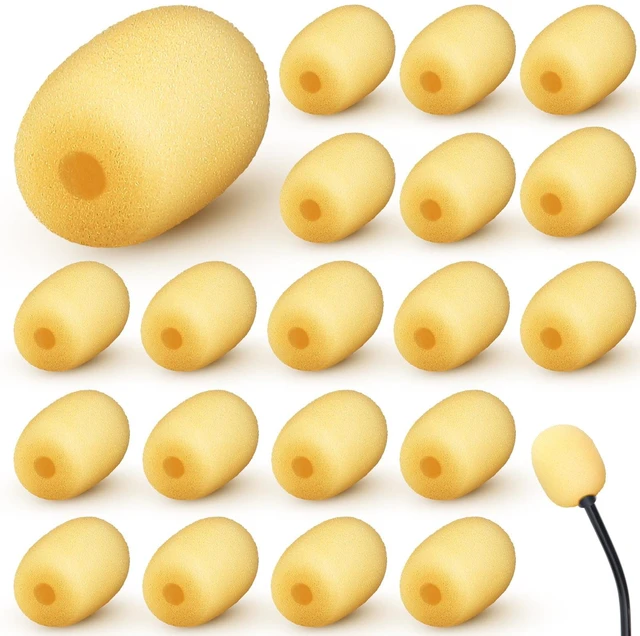 Main image of 20 Pcs Mini Mic Foam Windscreen Covers, 2 x 15 mm, Skin Color | for Headset and Lapel Microphones, Reduces Wind Noise, Replacement Windscreens for Ear-hook Mics, Fits Small Holes