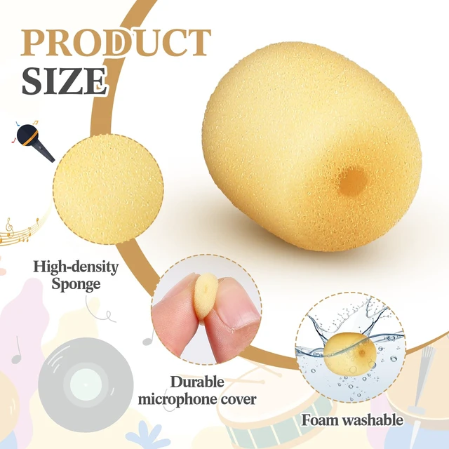 Alt view image 4 of 7 - 20 Pcs Mini Mic Foam Windscreen Covers, 2 x 15 mm, Skin Color | for Headset and Lapel Microphones, Reduces Wind Noise, Replacement Windscreens for Ear-hook Mics, Fits Small Holes