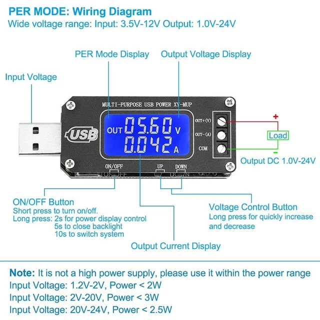 Alt view image 2 of 7 - DC-DC CNC USB Power Regulator, Digital Voltmeter | 3.5-12V to 1-24V adjustable, for technical experiments and multimeter-style voltage, current, capacity testing