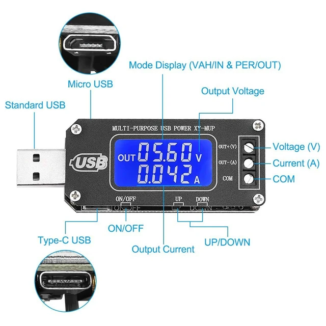 Alt view image 4 of 7 - DC-DC CNC USB Power Regulator, Digital Voltmeter | 3.5-12V to 1-24V adjustable, for technical experiments and multimeter-style voltage, current, capacity testing