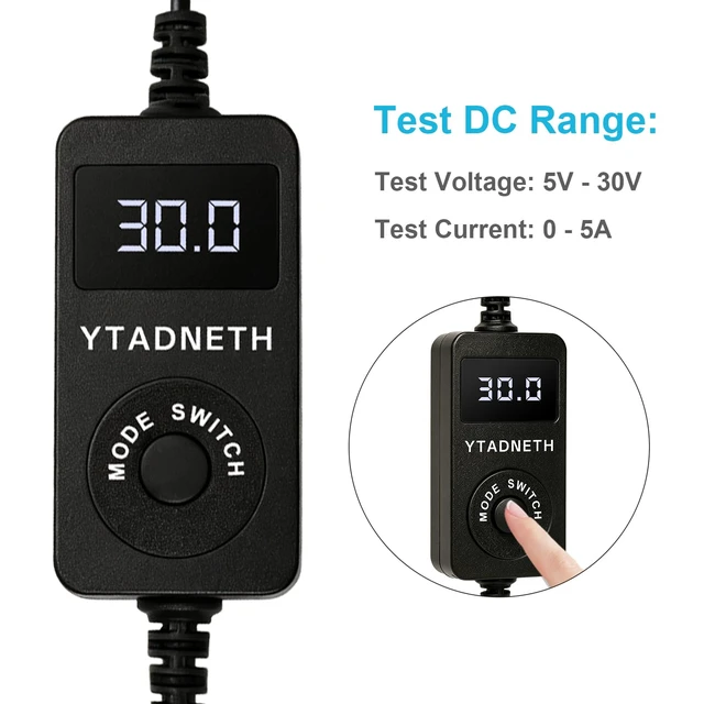 Alt view image 2 of 7 - DC Voltage Tester, 5-30V 0-5A Measurement Voltage Current, White LED Display, Battery Charger Monitor, 3 Modes Voltage Current Display Off