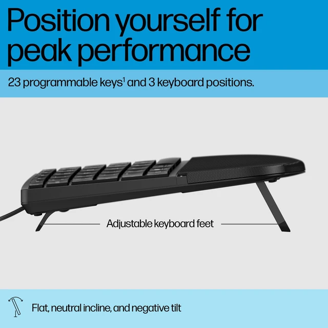 Alt view image 2 of 7 - 480 Comfort Wired Keyboard - Plug & Play Keyboard, Connect to PC or Laptop with USB-A Cable - Windows, MacOS, & ChromeOS Compatible - 3 Adjustable Angles & 23 Programmable Keys Responsibly Made