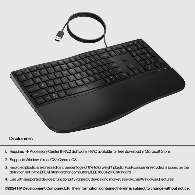 Alt view image 7 of 7 - 480 Comfort Wired Keyboard - Plug & Play Keyboard, Connect to PC or Laptop with USB-A Cable - Windows, MacOS, & ChromeOS Compatible - 3 Adjustable Angles & 23 Programmable Keys Responsibly Made