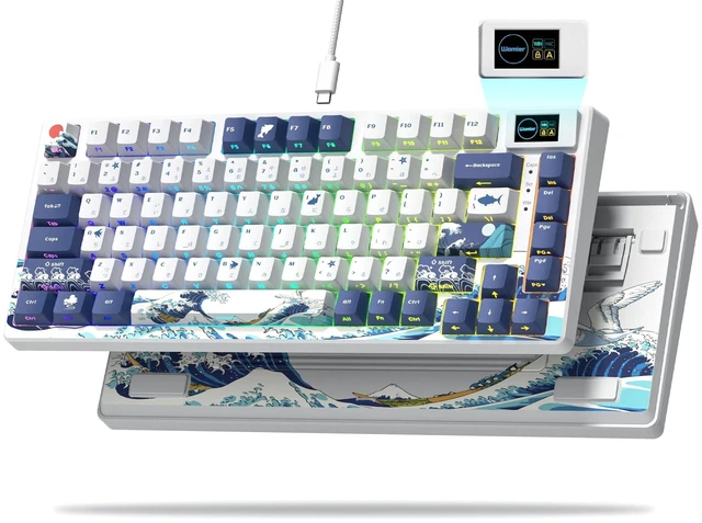 Main image of SK80 75% Keyboard with Color Multimedia Display Gaming Keyboard | Creamy Sound Mechanical Wired Hot Swappable Gasket RGB Custom Key board, Pre-lubed Stabilizer for Mac/Win, White Kanagawa