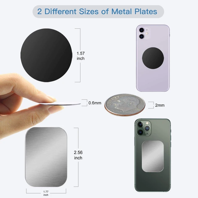 Alt view image 3 of 7 - 10 Pcs Mount Metal Plate, Black and Silver | Universal Replacement Sticker, 4 Rectangle & 6 Round, Ideal for Car Mount Holder Cradle and Magnetic Phone Mounts