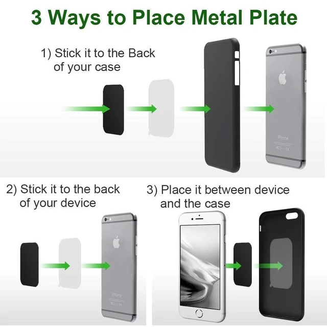 Alt view image 2 of 7 - Universal Metal Plates with 3M Adhesive for Magnetic Car Mounts | Use for Cell Phone, Tablet Holder, Cradle-Less and Air Vent Mount, 6 Rectangular, 6 Round, Black (Not a Magnet)