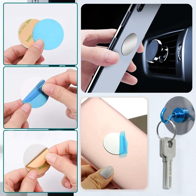 Alt view image 3 of 7 - Phone Metal Plates for Magnetic Car Mount,Metal Plates for Magnetic Phone Holders, Wall, Magnets. Ultra-Thin Steel Cell Phone Case Back Magnet Stickers with Adhesive (Silver,20 Pack)