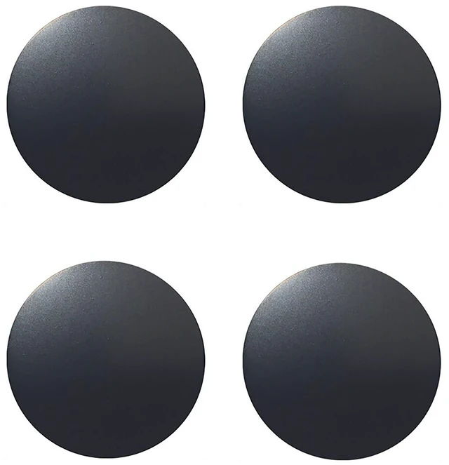 Main image of Replacement Metal Plates Set for Magnetic Car Phone Holders, Wall & Air Vent Mounts, Cases, Magnets. Kit of 4 Black Round Iron Discs Without Holes. 3M Adhesive Backing. Matte Steel Sheets 4 Pack