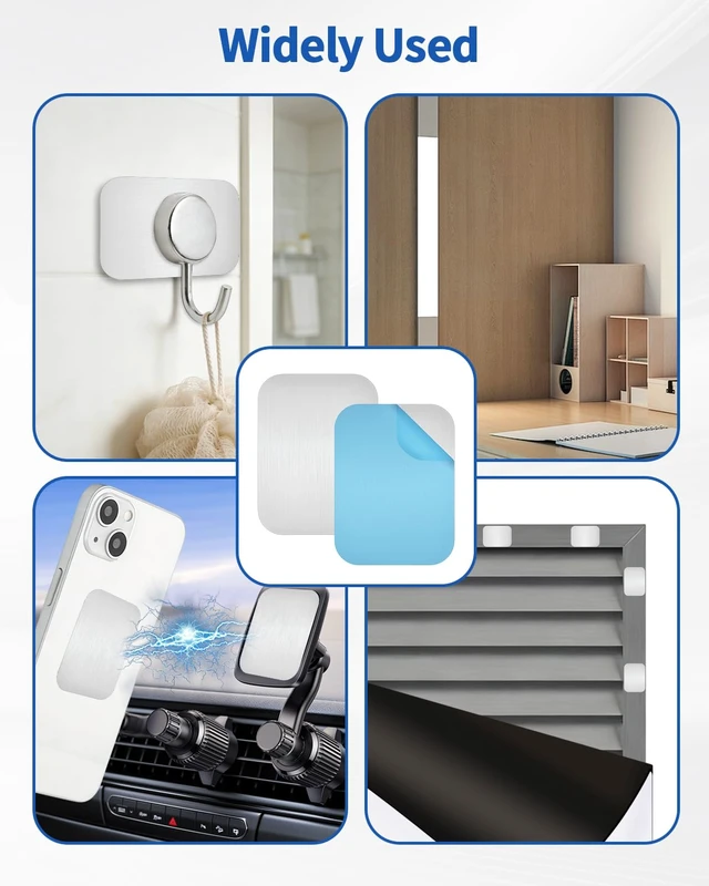 Alt view image 7 of 7 - 24 Pack Adhesive Metal Plates for Magnetic Mount, 2.95x2.17in Metal Strips for Magnets, Rectangular Steel Sheets for Non-Steel Vents (0.02 in)