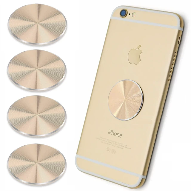 Main image of Cell Phone Metal Plates 4 Pack. Gold Replacement Set for Magnetic Car Mount & Phone Holder. Strong Adhesive Iron Plates for iPhone, Samsung & More