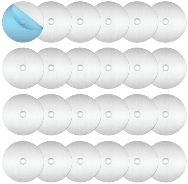 Main image of 24 Pack Adhesive Metal Plates for Magnetic Mount, 2.2x2.2in Metal Strips for Magnets, Round Steel Sheets for Non-Steel Vents (0.02 in, Round with Holes)