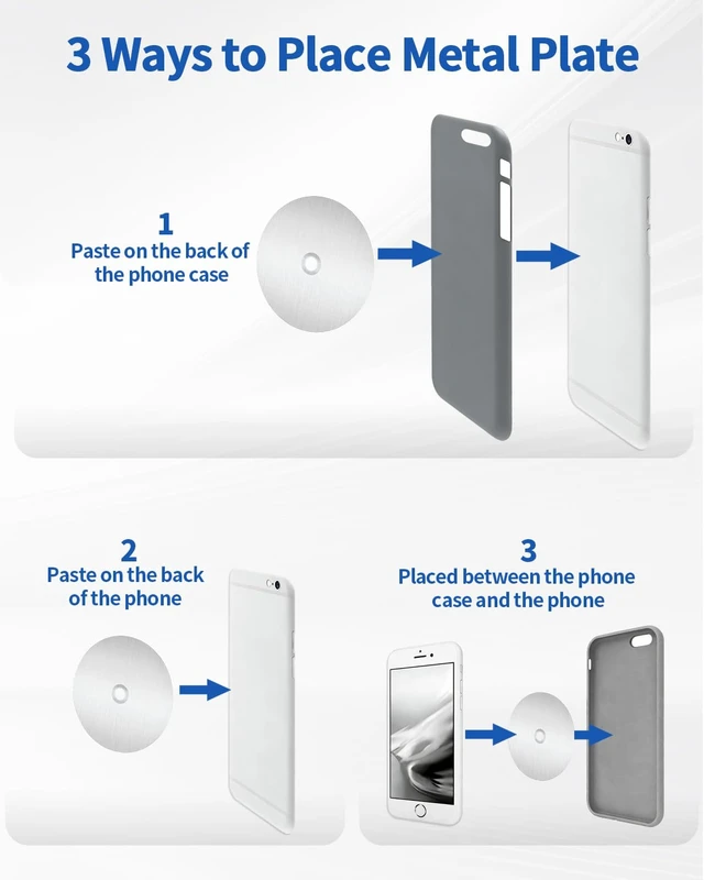 Alt view image 4 of 7 - 24 Pack Adhesive Metal Plates for Magnetic Mount, 2.2x2.2in Metal Strips for Magnets, Round Steel Sheets for Non-Steel Vents (0.02 in, Round with Holes)