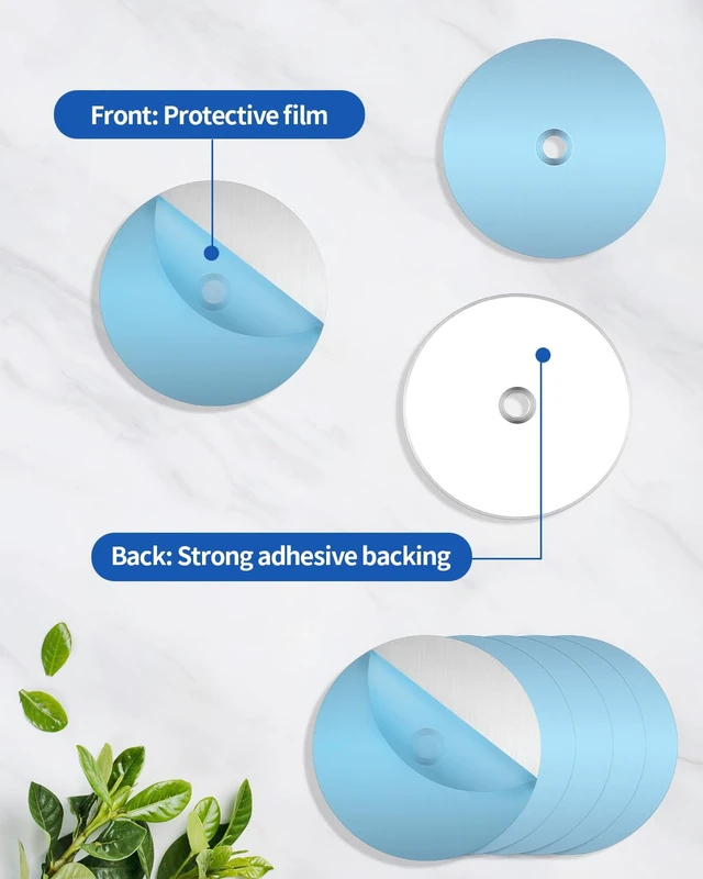Alt view image 3 of 7 - 24 Pack Adhesive Metal Plates for Magnetic Mount, 2.2x2.2in Metal Strips for Magnets, Round Steel Sheets for Non-Steel Vents (0.02 in, Round with Holes)