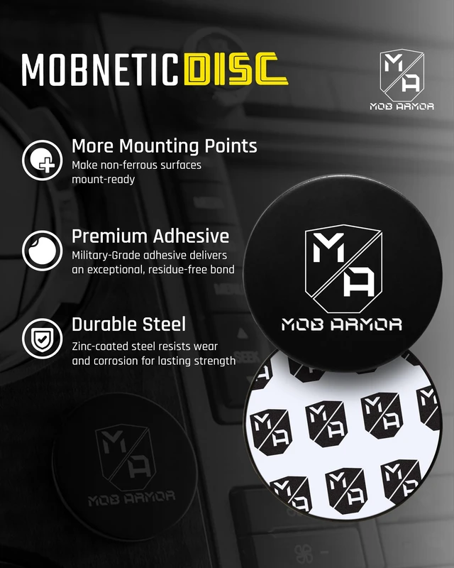 Alt view image 3 of 7 - Magnetic Phone Mount Plates, Black (2 Pack) | Strong Adhesive Steel Discs, For MobNetic Maxx & Mob Car Mounts, Compatible w/ Phone Magnet Plates, Vehicle Accessory