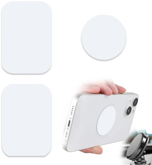 Main image of Phone Magnets - Universal Metal Plates, 2 Rectangular and 2 Round with Adhesive, Car Magnets (White)