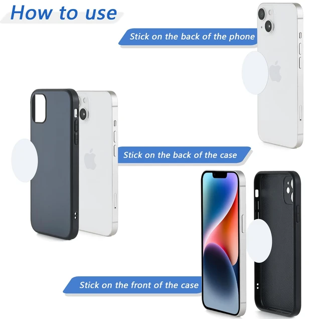 Alt view image 3 of 6 - Phone Magnets - Universal Metal Plates, 2 Rectangular and 2 Round with Adhesive, Car Magnets (White)