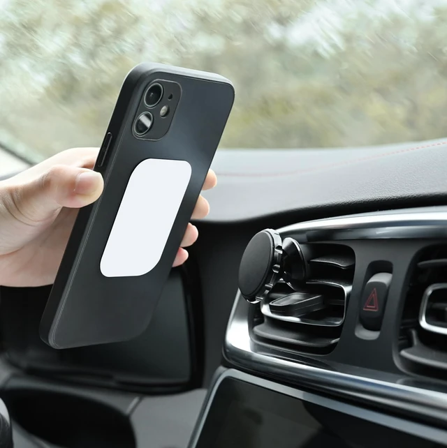 Alt view image 4 of 6 - Phone Magnets - Universal Metal Plates, 2 Rectangular and 2 Round with Adhesive, Car Magnets (White)