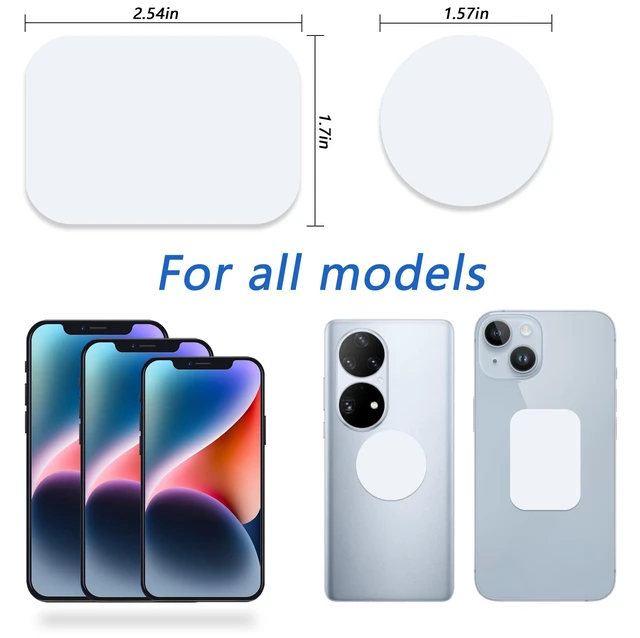 Alt view image 2 of 6 - Phone Magnets - Universal Metal Plates, 2 Rectangular and 2 Round with Adhesive, Car Magnets (White)